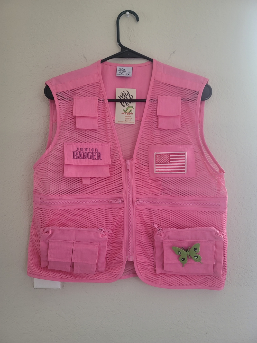 The Wild Wild Vest Pink Junior Ranger Kids XXL MultiPocket Mesh Utility Vest NWT